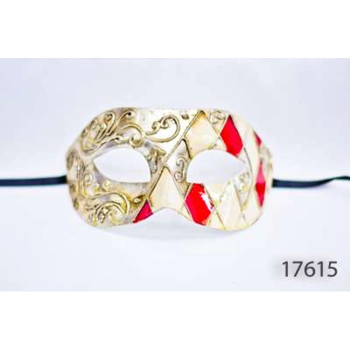 Venetian Eye Mask - Gold White Red - Image 1