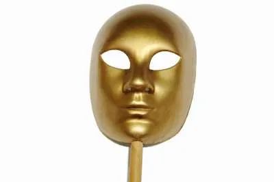 Venetian Full Face Mask w/ Stick - Plain Gold
