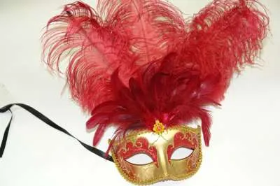 Venetian Mask w/ Feathers - Red