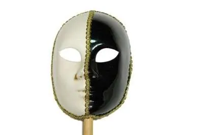 Venetian Style Mask with Stick - White and Black