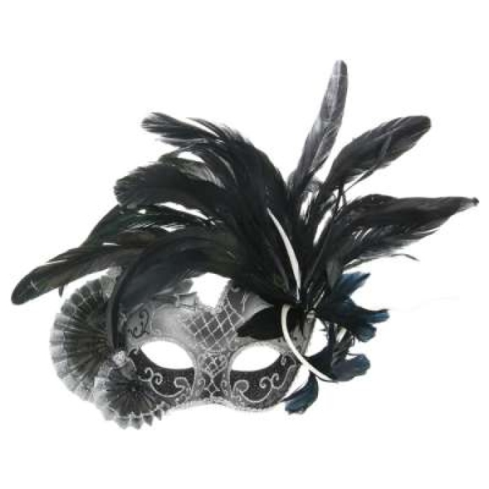Ventian Fan Feather Mask Black 15356 Img