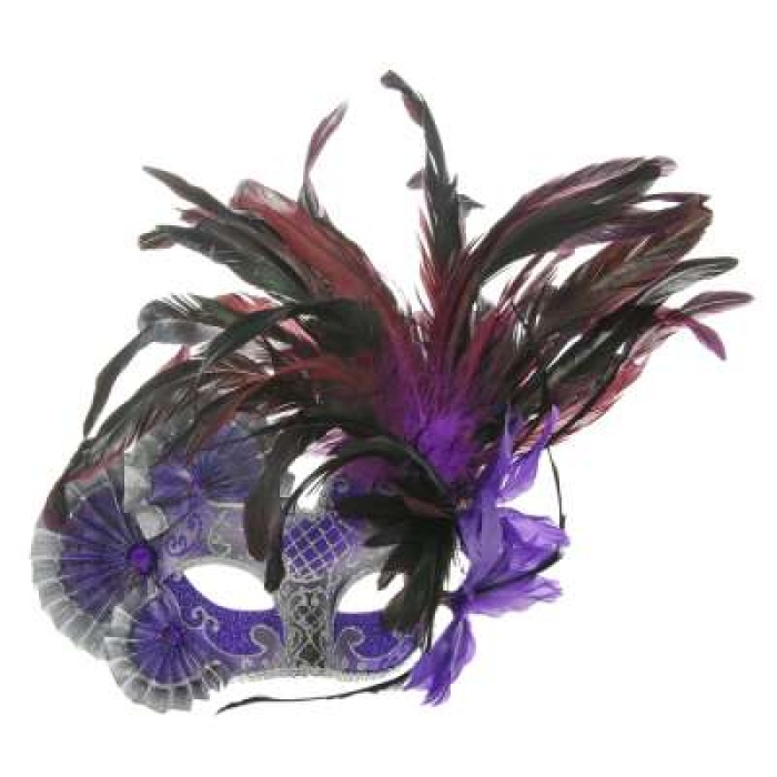 Ventian Fan Feather Mask Purple 15357 Img