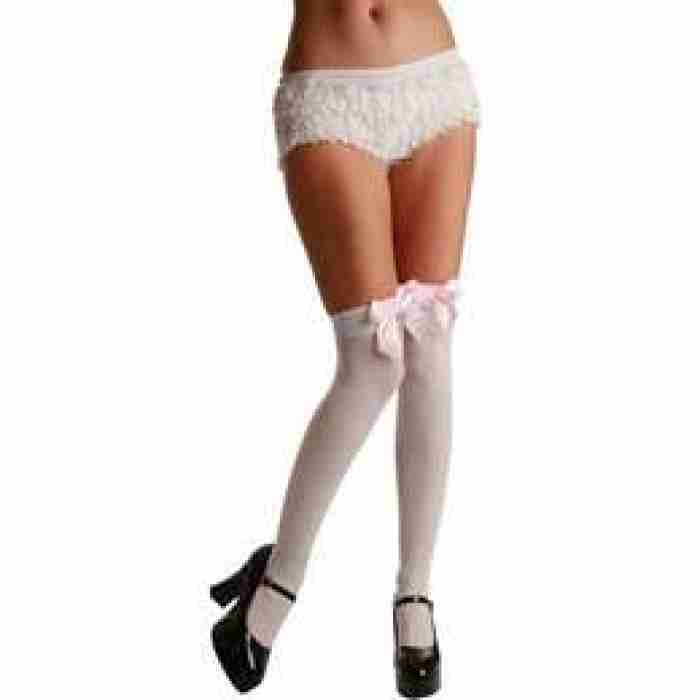 White Thigh Highs w Pink Satin Bow TS7051