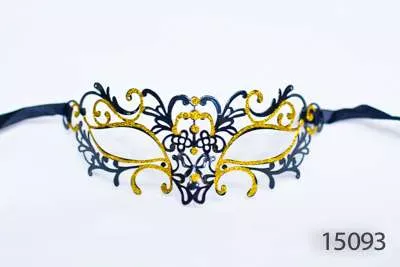 Venetian Eye Mask Metal Lace -Black and gold - Image 1