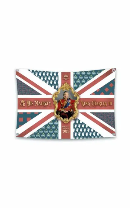 Vintage Style King Charles III Coronation Flag 108cm x 180cm Landscape