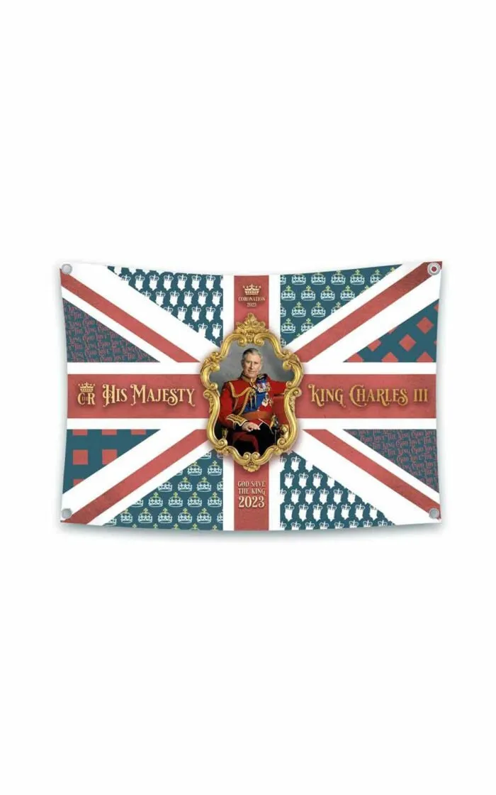 Vintage Style King Charles III Coronation Flag 108cm x 180cm Landscape - Image 1