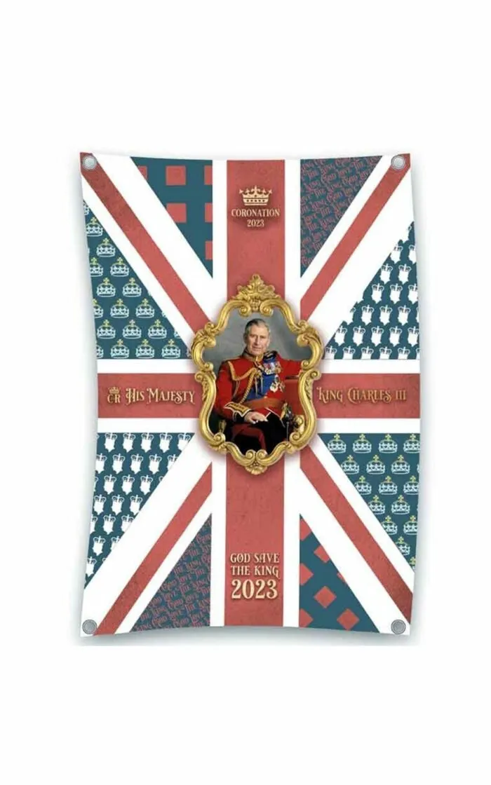 Vintage Style King Charles III Coronation Flag 108cm x 180cm Portrait - Image 1