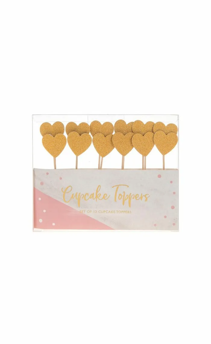 Party 12 Cupcake Toppers Heart/Glitter - Image 1