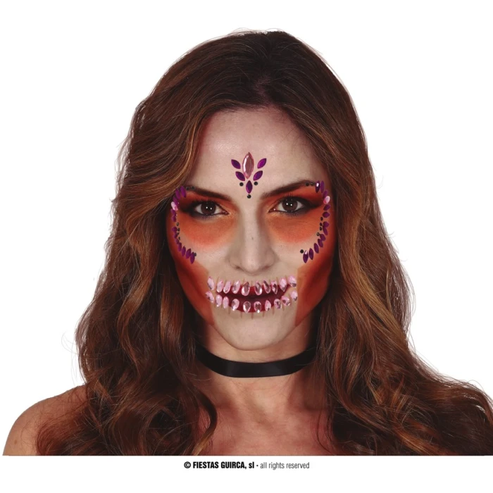 Lilac Skull Face Gems Adhesive - Image 1