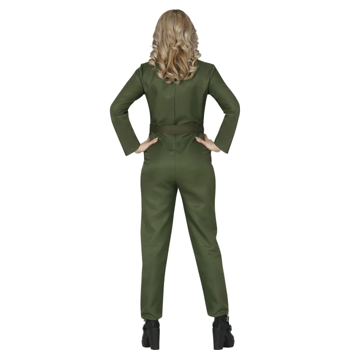 Top Gun Sexy Pilot Costume Green Jumpsuit Ladies - Image 2