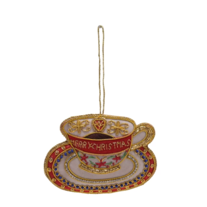 HAND EMBELLISHED CUP & SAUCER HANGING DECORATION - Image 1