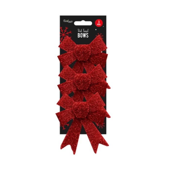 Red Tinsel Bows - 3 Pack - Image 1