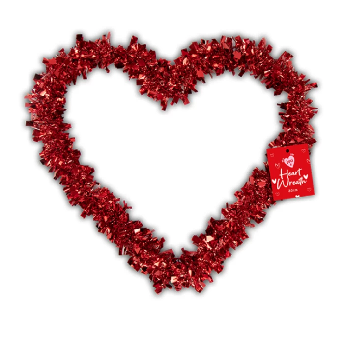 Valentine's Tinsel Heart Wreath 30cm - Image 1
