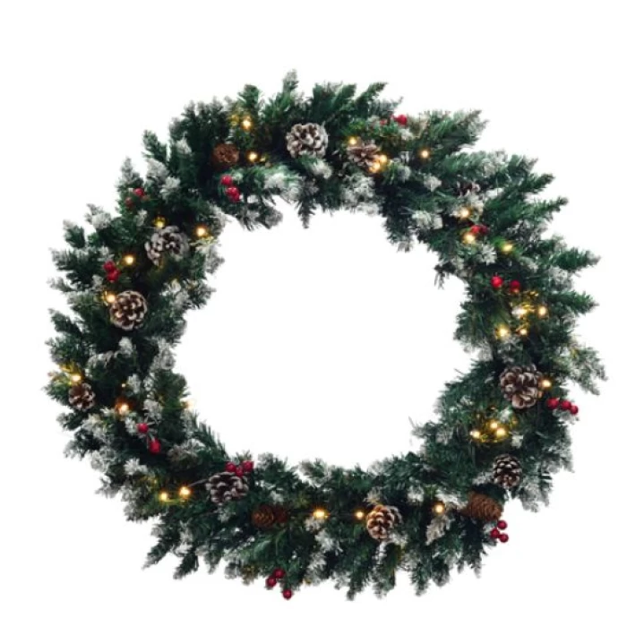 60cm CHRISTMAS WREATH WITH 50 LED LIGHTS - Image 1