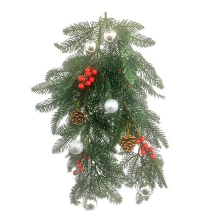 68cm SPRUCE TRAIL WITH BAUBLES AND BERRIES SILVER/RED - Image 1