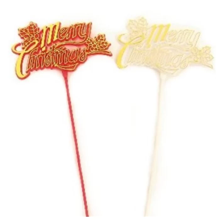 MERRY CHRISTMAS PICK WITH HOLLY ASSORTED X 12pcs-Each color - Image 1