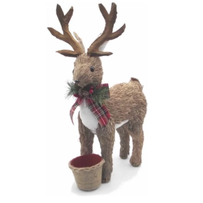 54cm NATURAL STRAW STANDING REINDEER WITH PLASTIC POT - Image 1